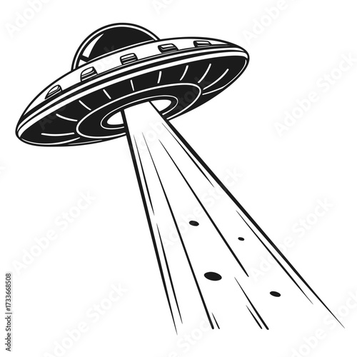 Vintage flying saucer with a powerful beam of light