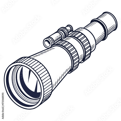 Vintage telescope drawing on white background spyglass