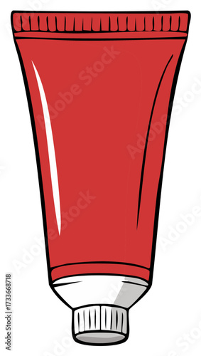 Red squeeze tube with white cap and cap detail illustration