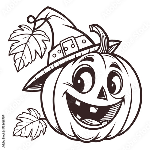 Whimsical Witch Hat Pumpkin With Leaves jack o lantern