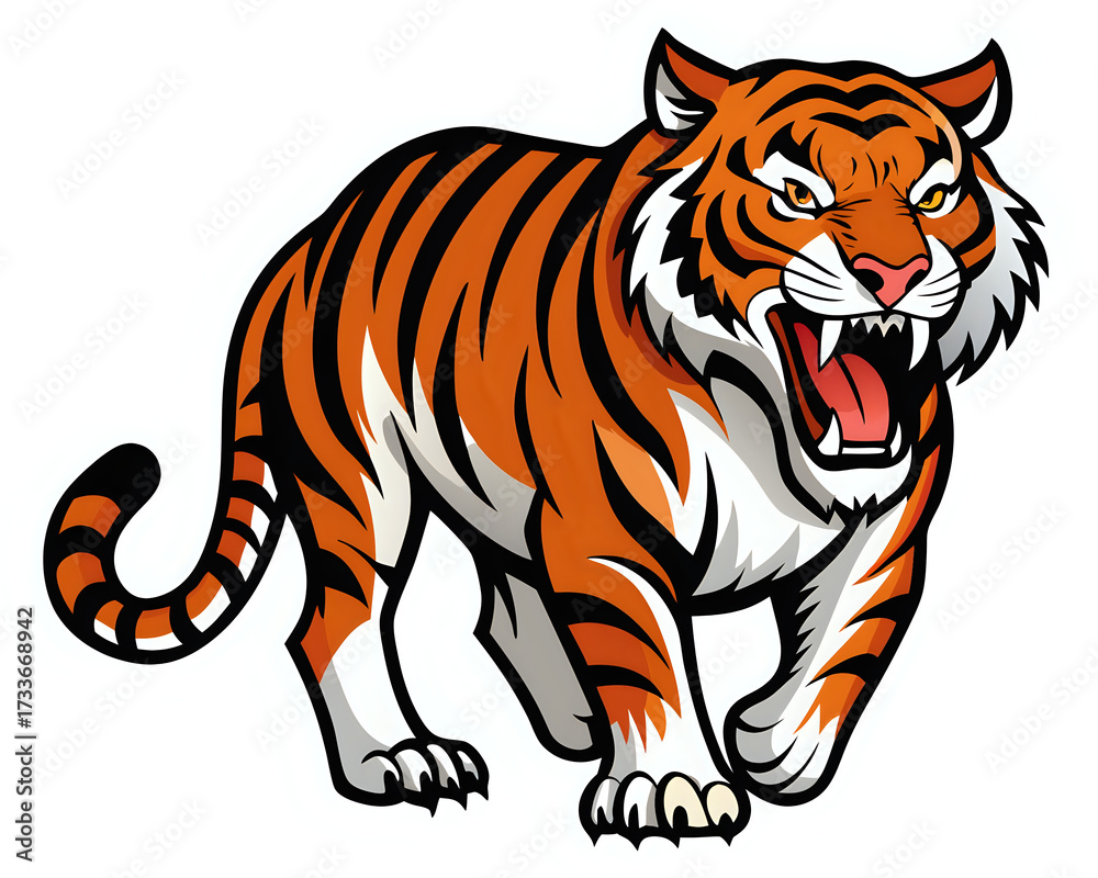 Fototapeta premium tiger with open mouth ,illustration outline isolated on white background