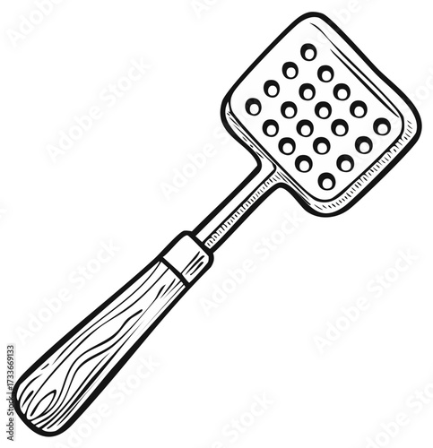 Single Perforated Spatula Cooking Utensil Hand Drawn Sketch Style