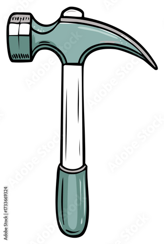 Cartoon hammer with light green head and grip for nail hammering and repair projects