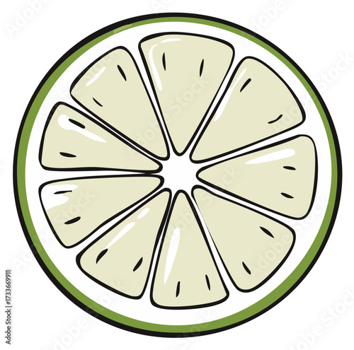 Cartoon Lime Slice with Segments, Refreshing Citrus Fruit, Tropical Illustration