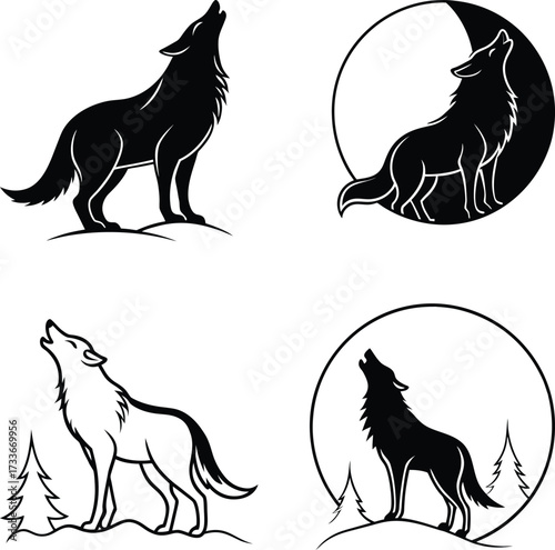 set of  Silhouette wolf