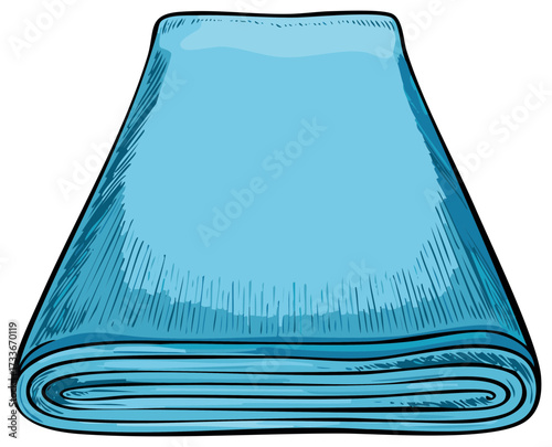 Neatly folded light blue bath towel cartoon sketch illustration