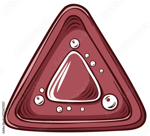 Triangular shape illustration with gradient and inner void surrounded by decorative elements