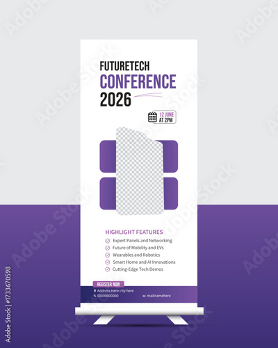 Gadget Conference Roll-Up Banner Design for Technology Expo, mobil Event,
