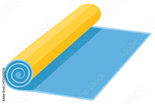 Unrolled Yoga Mat in Blue and Yellow Colors for Exercise and Fitness Routine