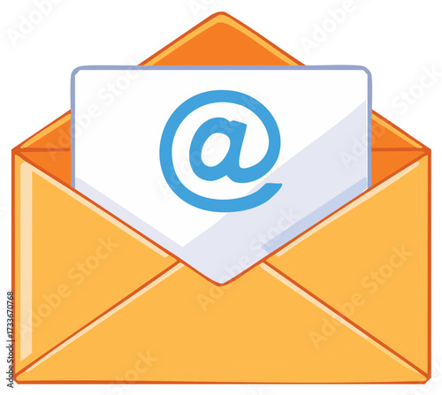 Open Envelope Illustration Containing Email Symbol for Digital Communication or Direct Mail