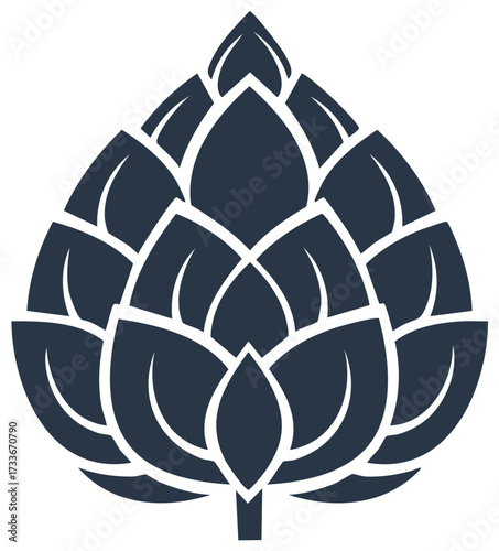 Hop Cone Illustration for Brewing, Abstract Floral Arrangement with Overlapping Leaves, Plant Ingredient Symbol for Craft Beer Design
