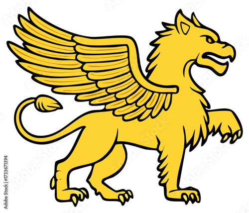 Majestic golden griffin mythical creature standing proudly illustration
