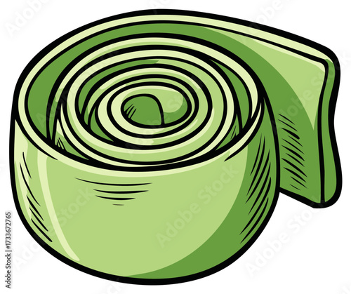 Cartoon illustration of a coiled green roll of athletic tape or medical bandage
