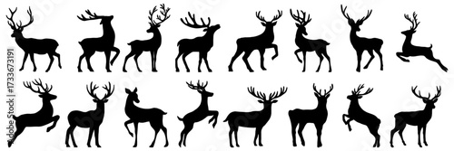 Set of deer silhouettes on a white background. Vector illustration.