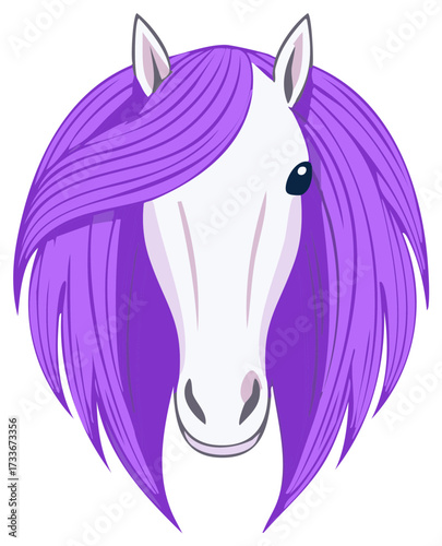 Stylized Horse Head with Flowing Purple Mane and Tail Illustration