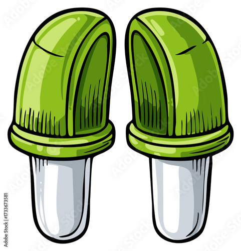 Green cartoon shower or bath shoes illustration