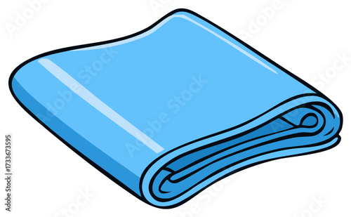 Neatly folded blue towel or blanket, cartoon vector illustration