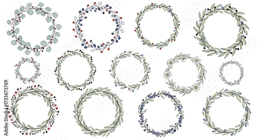 Floral Wreaths Set Delicate Botanical Circles for Creative Design