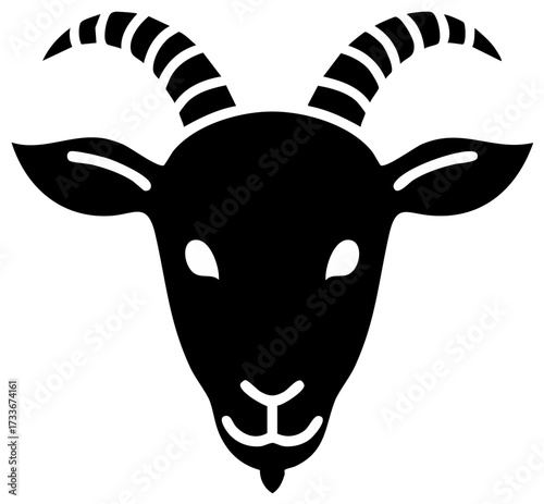 Vector illustration of a stylized black goat head icon with horns and goatee