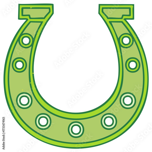 Stylized green horseshoe emblem, a traditional symbol of good fortune and Irish heritage