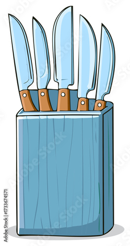 Kitchen Knives Stored in a Wood Block for Culinary Use
