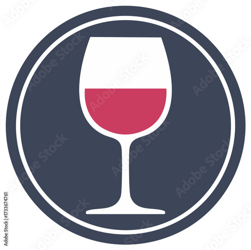 Glass of red wine icon in a circle, flat design vector graphic symbol for a bar or restaurant