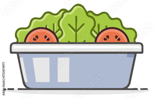 Fresh Salad Bowl with Lettuce and Tomato Slices, Nutritious Food Preparation