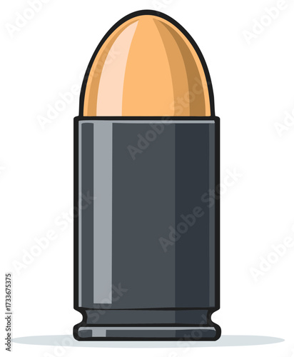 Cartoon illustration of a single bullet standing upright ready for use as ammunition in firearms