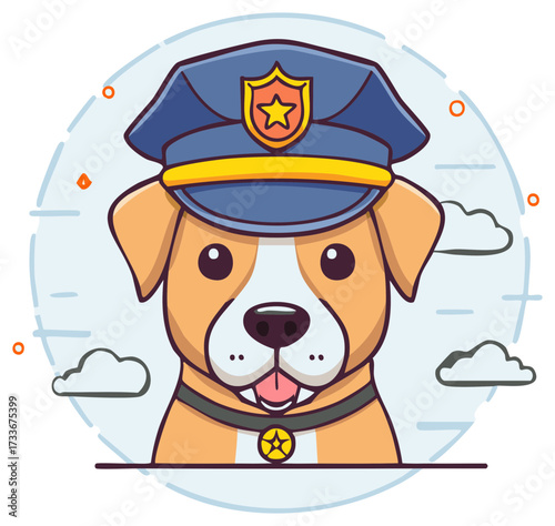 Adorable cartoon dog wearing a police officer hat and star badge