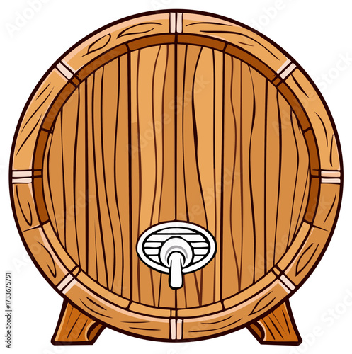 Classic wooden oak barrel with a spigot for wine or beer cartoon vector illustration