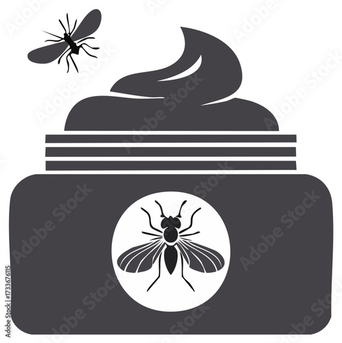 Insect repellent cream in a jar protecting from mosquitoes and flies a simple icon