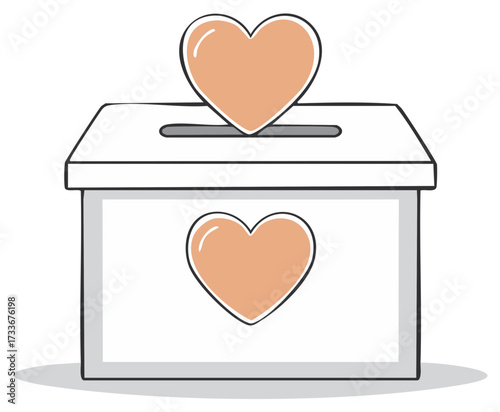 Heart going into a donation box, charity illustration, donation illustration, contribution
