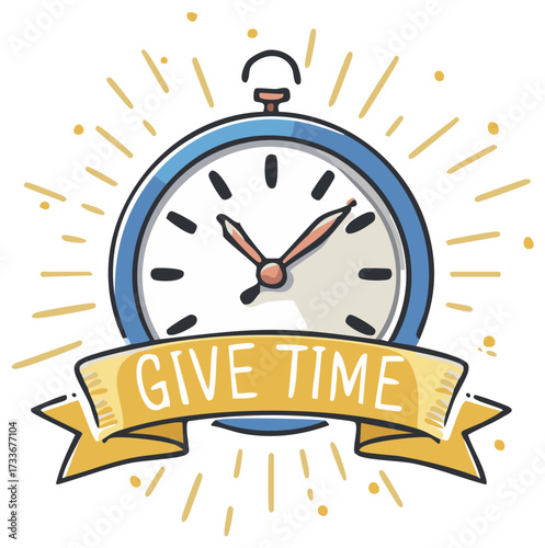 Give time conceptual illustration of a clock and banner