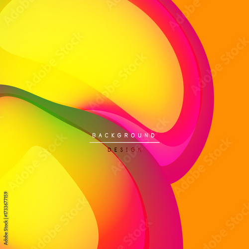Abstract vibrant layers, flowing shapes. Orange, yellow, pink, green hues blend smoothly. Modern design element for backgrounds.