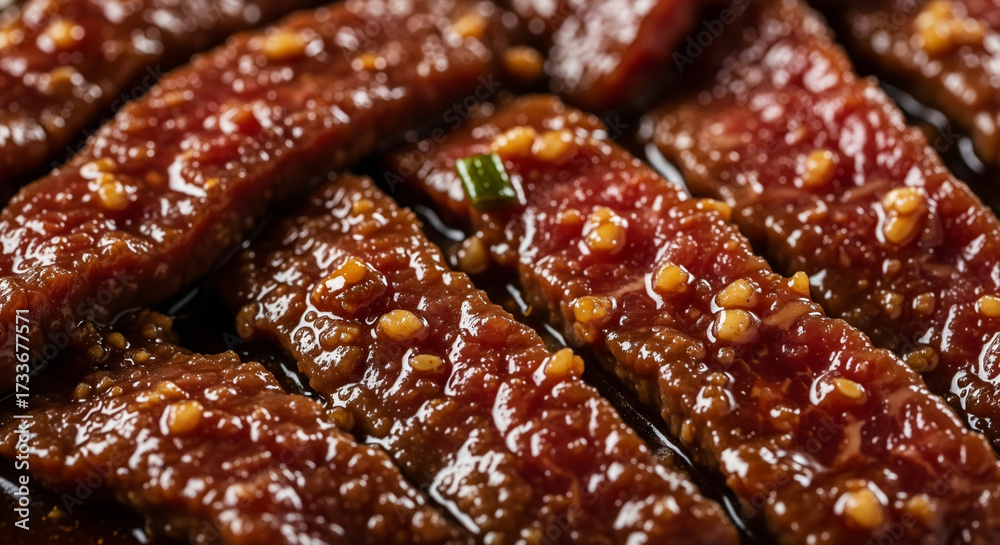 Obraz premium Close Up of Bulgogi Beef Marinated in Sauce