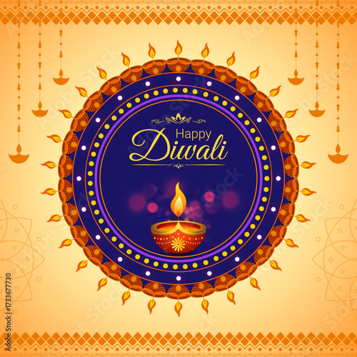Vector illustration of Happy Diwali social media template