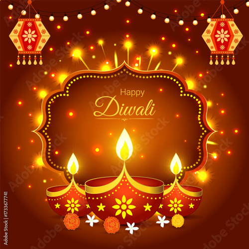 Vector illustration of Happy Diwali social media template