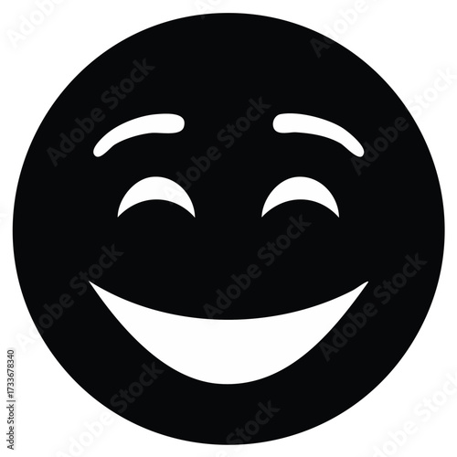 Smiling Face Emoji Icon Illustration  Black Round Shape Expressive Sentiment