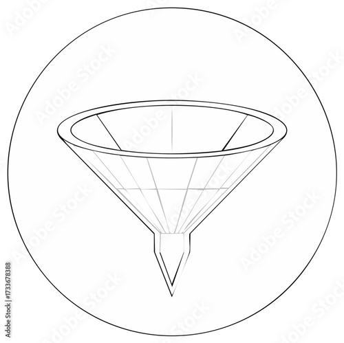 Line Drawing of Funnel Inside Circle, Simple Filter Illustration, Basic Graphic Icon