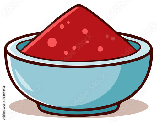 Red spice powder in a blue bowl, food flavoring ingredient, vibrant color, culinary arts concept