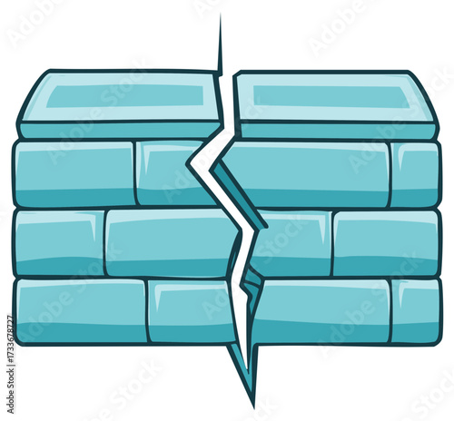 Cracked blue brick wall illustration representing a break or failure