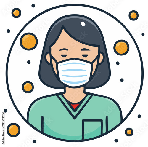 Medical professional wearing protective face mask surrounded by airborne particles