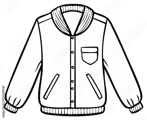 Outlined Bomber Jacket Illustration of a Sportswear Apparel Design with Pocket and Ribbed Trims