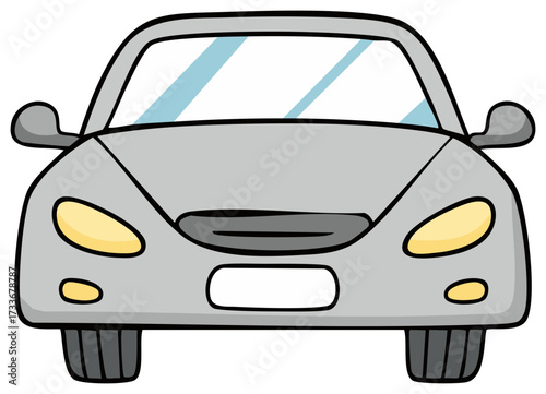 Cartoon car front view illustration, gray and yellow colors, automobile design