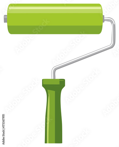 Vibrant green paint roller with sturdy metal handle for home renovation projects