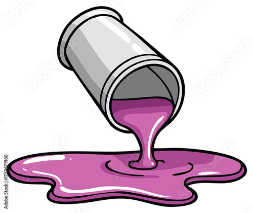Cartoon illustration of a tilted container pouring liquid, with purple flow on the surface