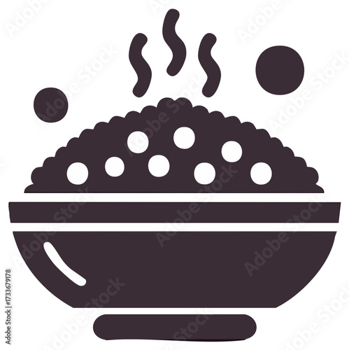 Bowl of steaming food icon illustration, concept of cooked meal, hot, fresh, graphic design.