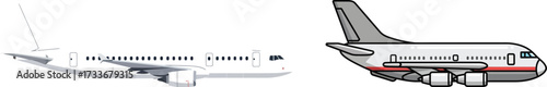 Side profile illustration of two different passenger airplanes for air travel and transportation
