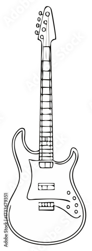 Contour electric guitar for coloring or printing, vector line illustration