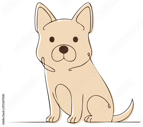 Adorable puppy in a minimalist line drawing style evokes friendship and playful charm for various design projects